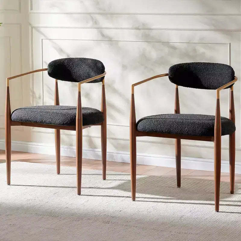 Boucle Dining Chairs Set of 2, Modern Armchairs with Wood Grain Metal Legs for Kitchen, Living Room, Restaurant, Cafe - Morden Fort