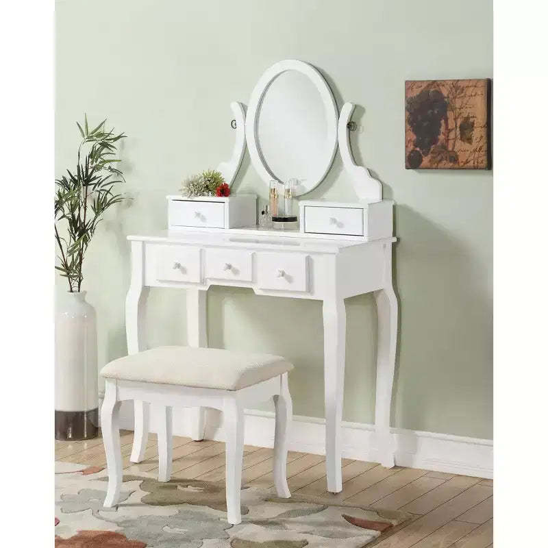 Ashley Wood Make-Up Dressing Dressing Table and Chair Set, White