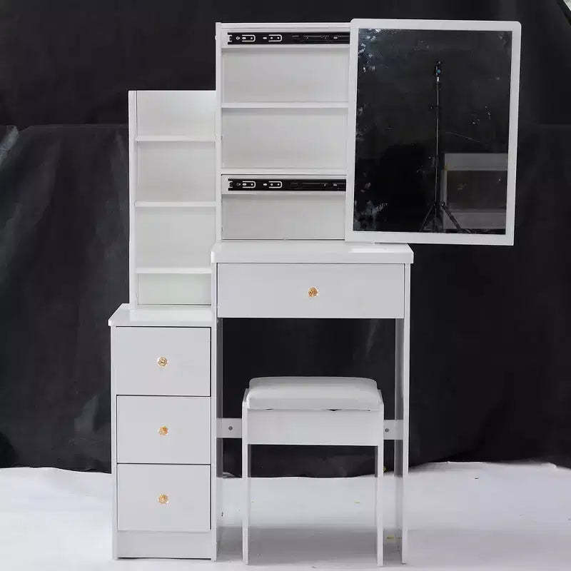 Small Size Left Bedside Cabinet Dressing Dressing Table + Cushioned Stool, Extra Large Sliding Mirror, Multi Layer