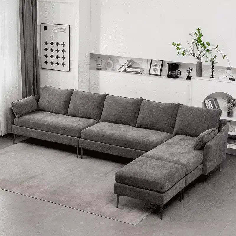 EROMMY U Shaped Sectional Sofa,Chenille Convertible Sectional Couch Ottman for Living Room,Grey