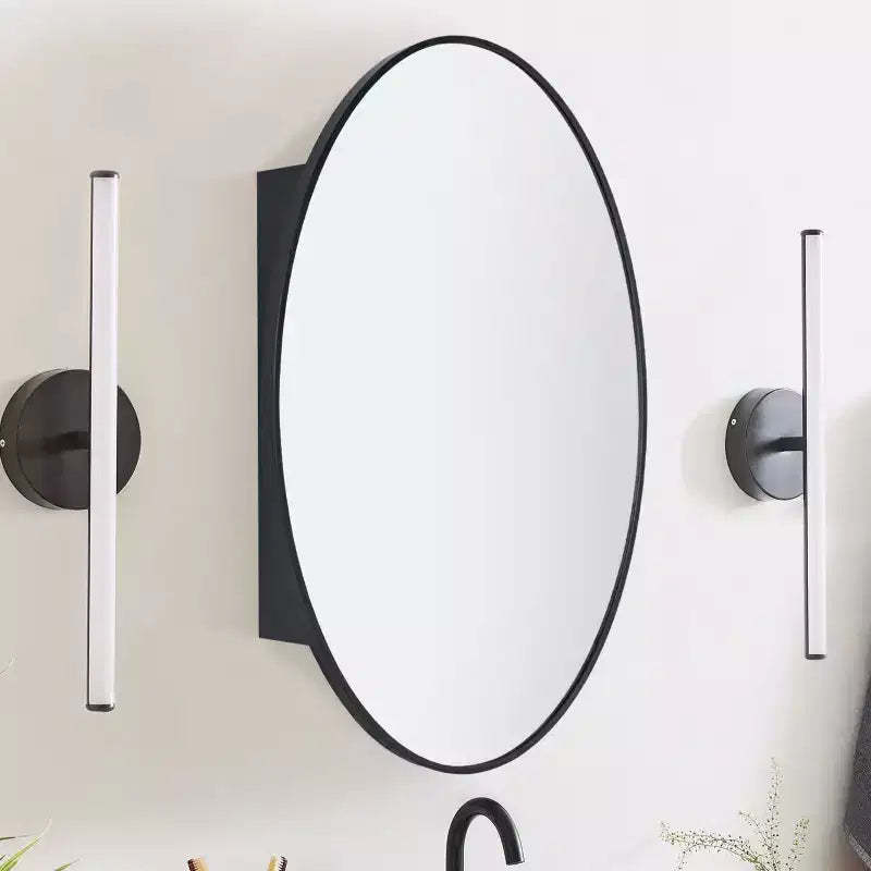 TEHOME Cedar Surface Mount Black Oval Bathroom Medicine Cabinet with Mirror Metal Framed Oval Bathroom Storage Cabinet 20x30''