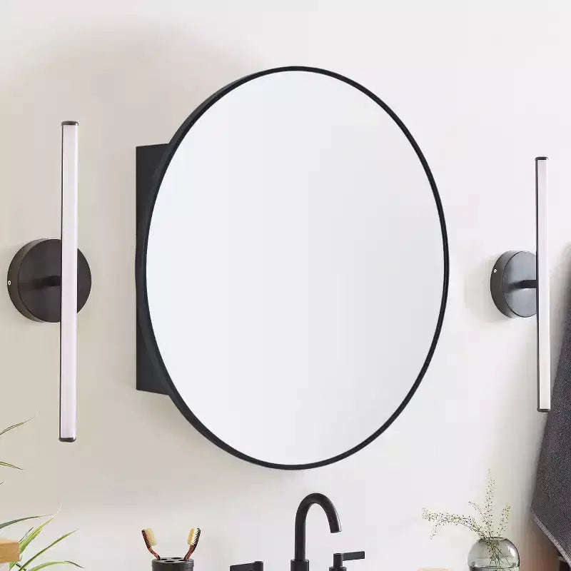 TEHOME Atelier Surface Mount Black Circular Round Bathroom Medicine Cabinet with Mirror Metal Framed Circle Bathroom Storage Cabinet 26'' Dia