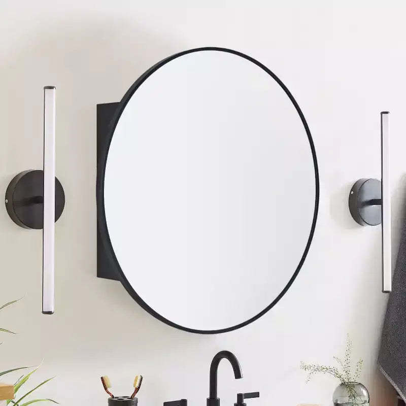 TEHOME Atelier Surface Mount Black Circular Round Bathroom Medicine Cabinet with Mirror Metal Framed Circle Bathroom Storage Cabinet 26'' Dia