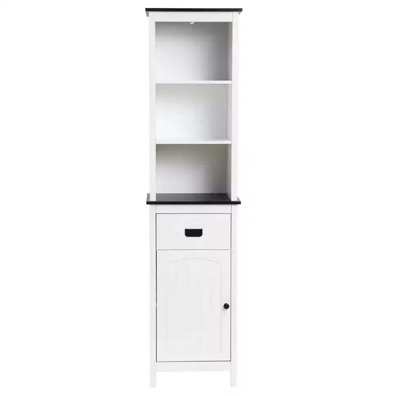 LuxenHome White Wood 63-Inch Tower Bathroom Cabinet