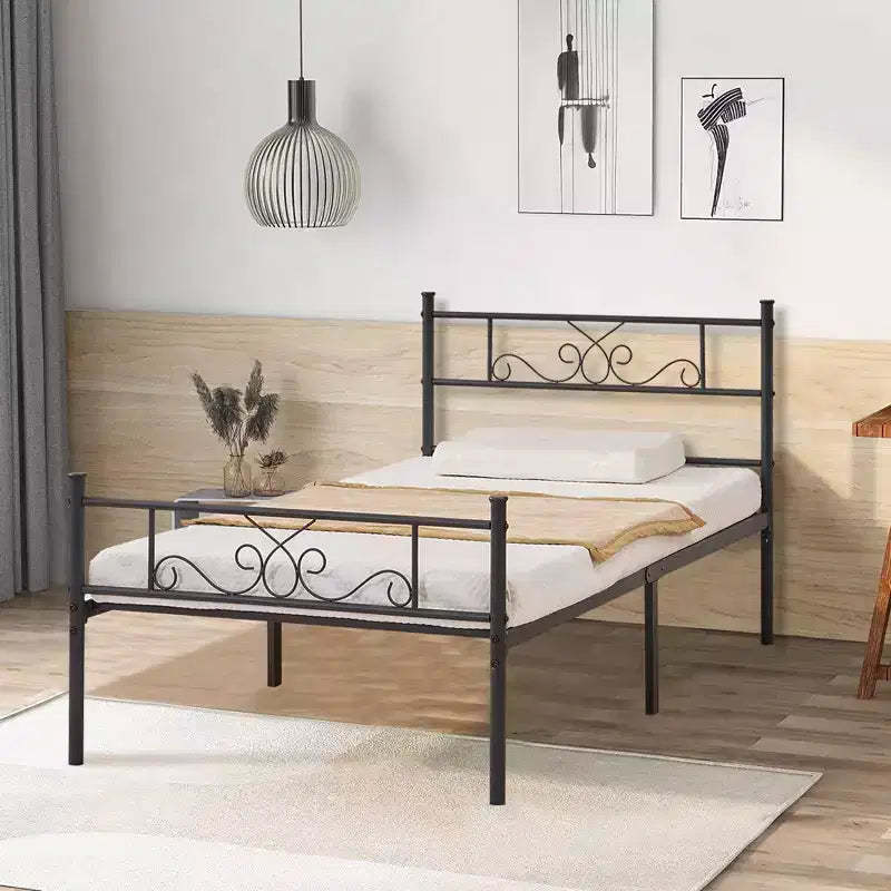 VECELO Twin/Full/Queen/King Size Bed Frame with Headboard&Footboard, Metal Bed Platform, Black