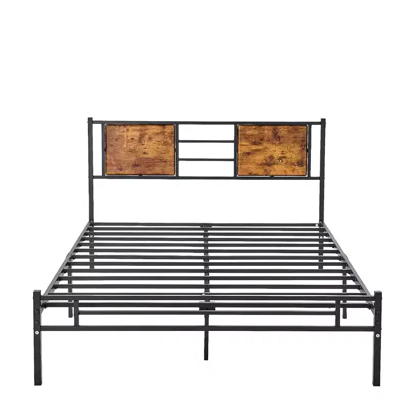 VECELO Full/Queen/King Size Bed Frame with Wooden Headboard, Metal Bed Platform No Box Spring Needed with Heavy Duty Steel Slat, Brown