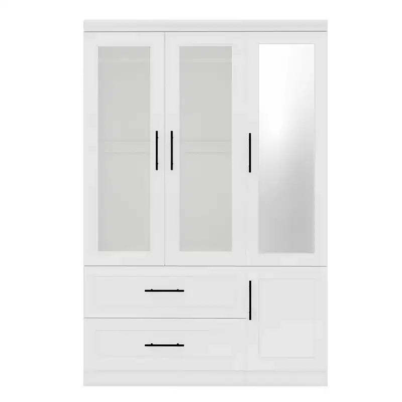 Keloyid White Wood 47.25 in. Armoire with 2 Drawers and 4 Doors