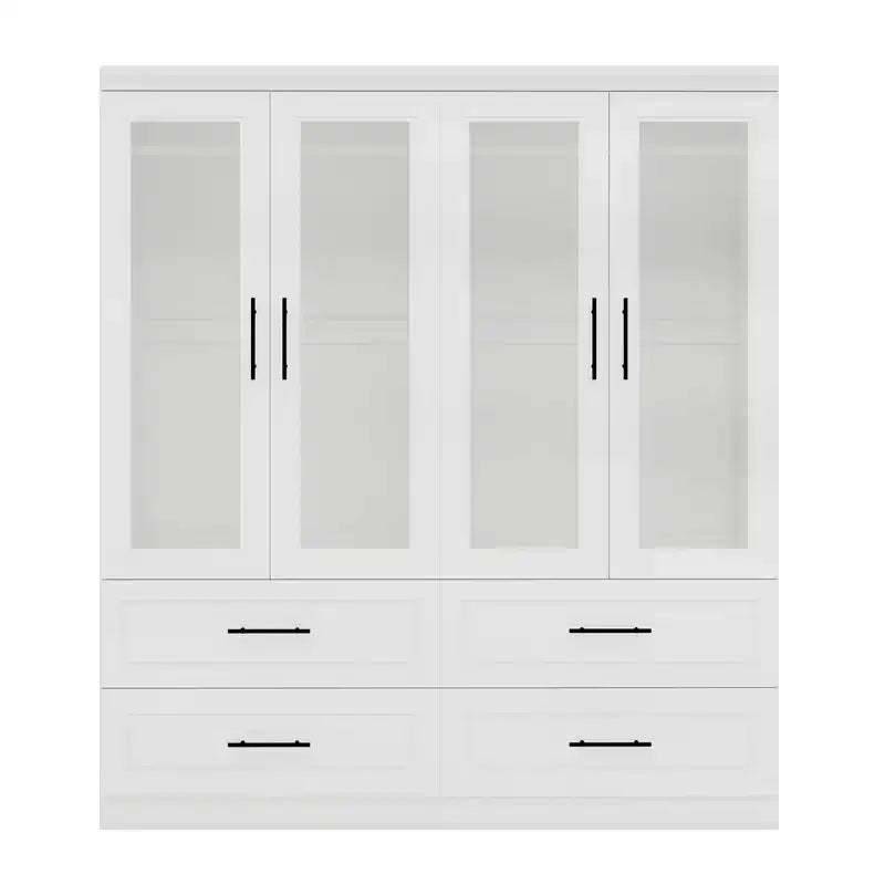 Keloyid White Wood 63 in. Armoire with 4 Drawers and 4 Doors