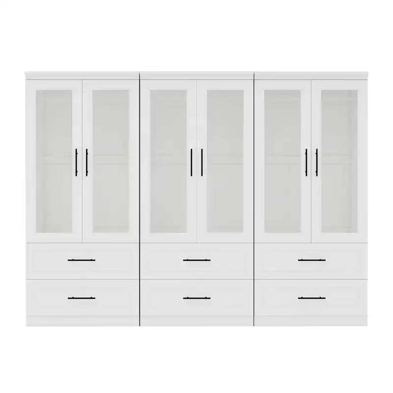 Keloyid White Wood 94.5 in. Armoire with 6 Drawers and 6 Doors