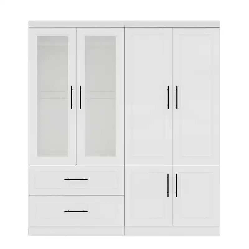 Keloyid White Wood 63 in. Armoire with 2 Drawers and 6 Doors