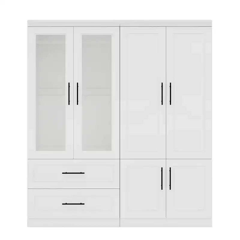 Keloyid White Wood 63 in. Armoire with 2 Drawers and 6 Doors