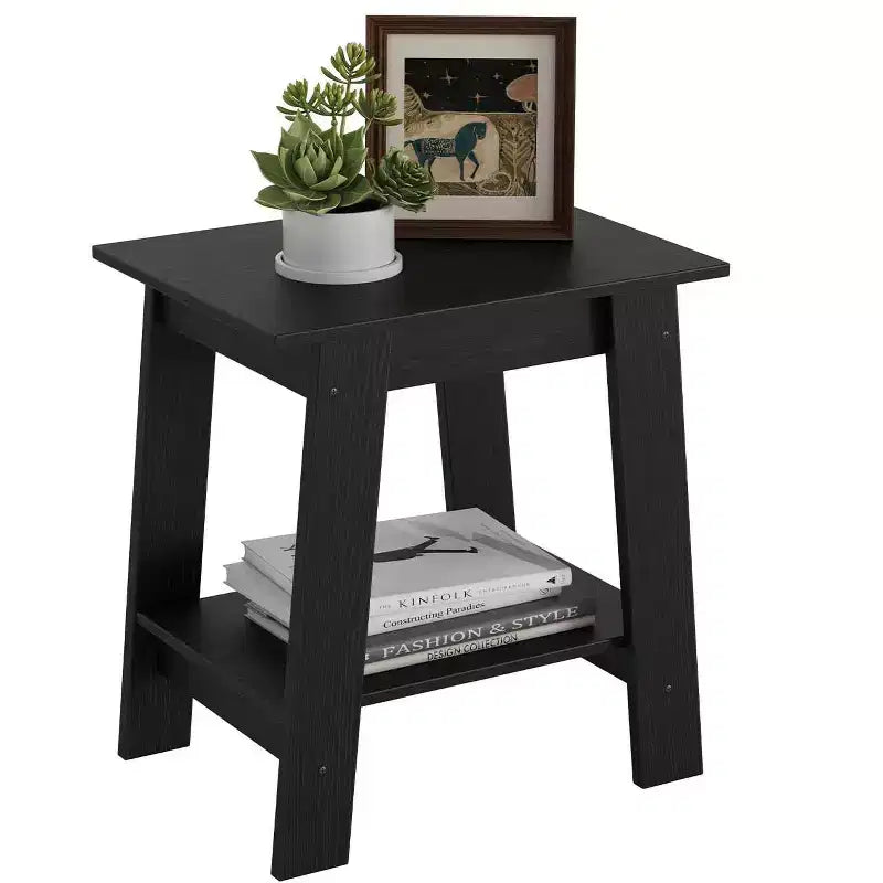 Country-style double-layer storage side table, suitable for living room or bedroom - vintage wooden square coffee table, space-saving, gray.