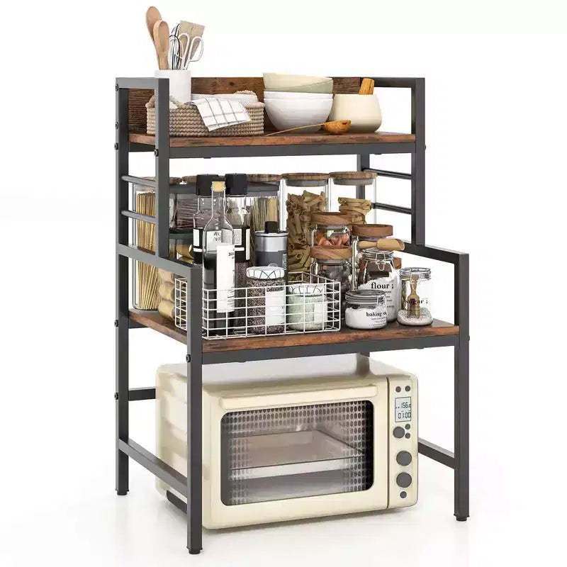 Costway 3-Tier Microwave Stand with Storage Shelves Heavy-Duty Metal Frame Rack Organizer