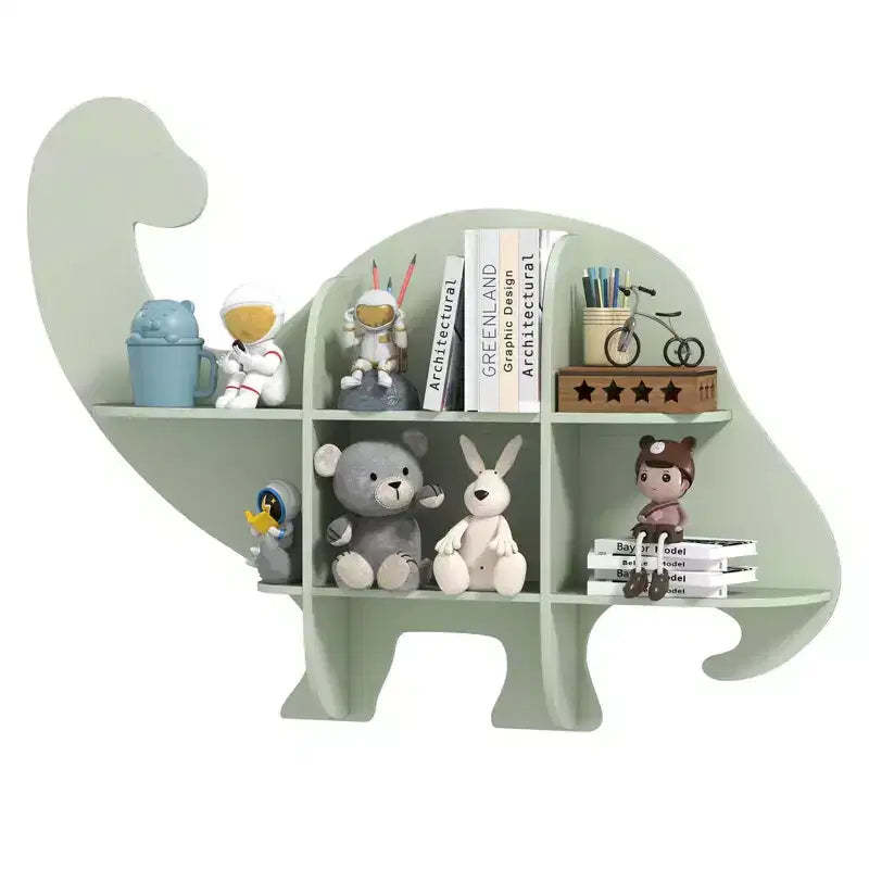 Costway 2-Tier Floating Dinosaur Kids Bookshelf Wall-Mounted Nursery Book Shelf