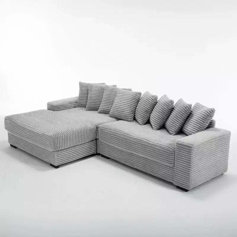 GDFStudio Isabel 111 Corduroy Upholstered Wood L Shaped Sofa with Eight Pillows