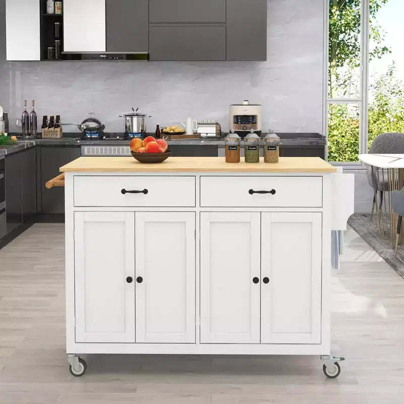 Solid Wood Kitchen Island Cart with Locking Wheels