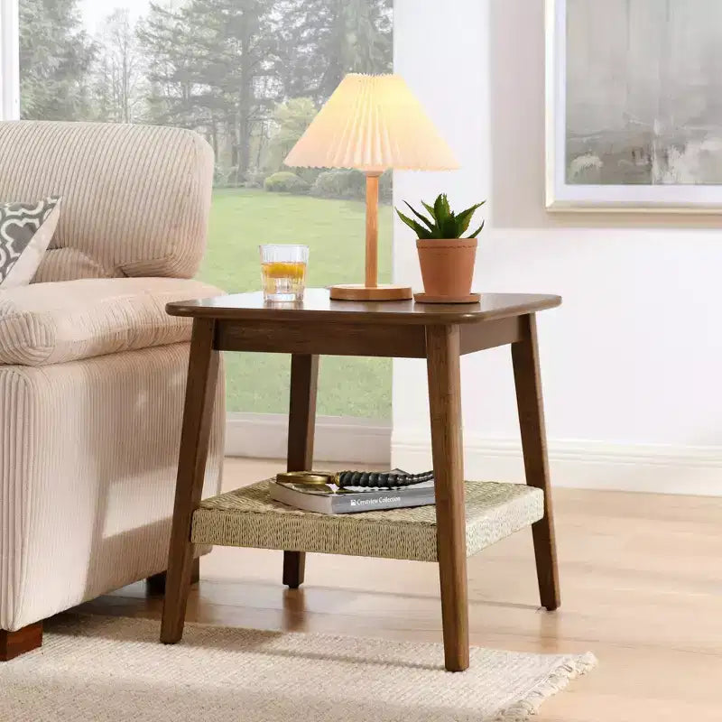 23 Boho Side Table With Storage Mid-Century Side Table With Woven Shelf Bedside Tables For Living Room Couch Bedroom