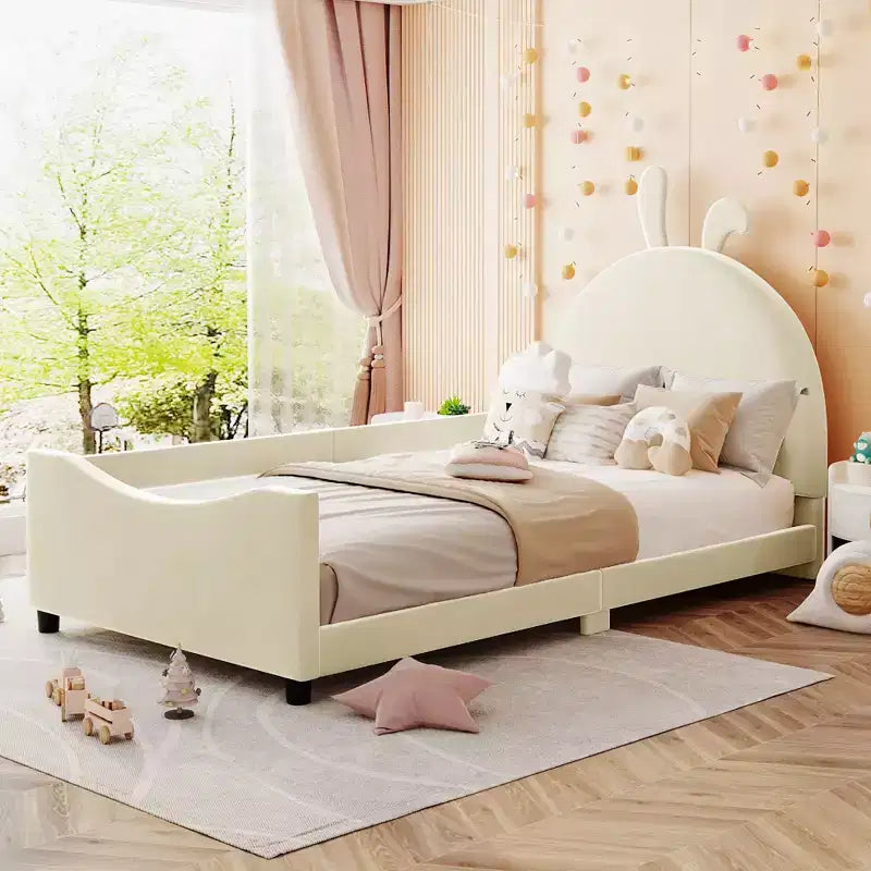 Whisen Morden Design Twin Size Upholstered Daybed with Rabbit Ear Shaped Headboard