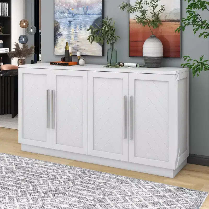 Sideboard Buffet Cabinet with Storage, Adjustable Shelves and Silver Handles for Kitchen