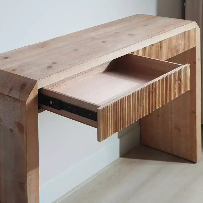GDFStudio Rae Rustic 51.8 Wooden Console Table with Ribbed Textured Drawer