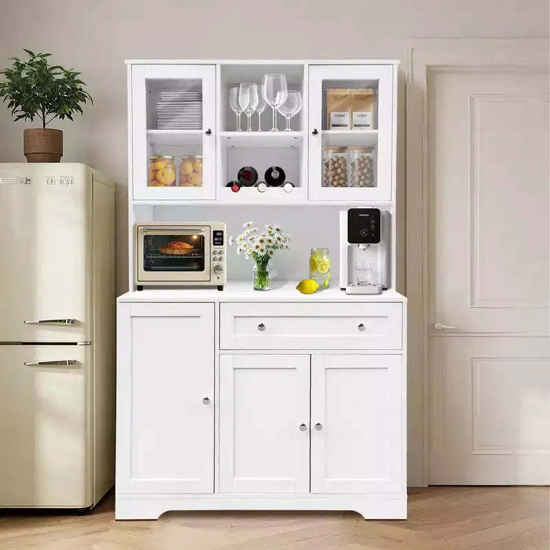Kitchen Storage Cabinet, Kitchen Pantry Storage Cabinet with Countertop, Drawers and Door Shelves, Tall Food Pantry Cabinet For Food, Wine Storage