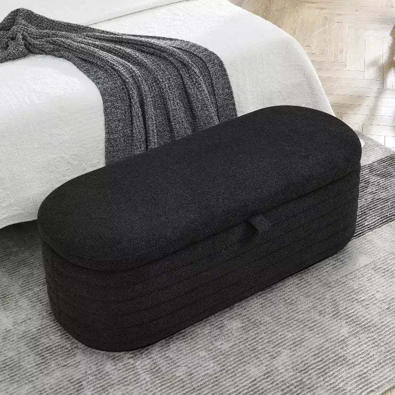 Zeus & Ruta 45.5 in.W Ottoman Bench Upholstered Fabric Storage End of Bed Stool with Safety Hinge