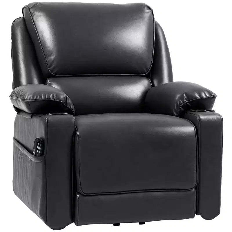 Power Lift Chair for Elderly, Faux Leather Recliner Sofa with Vibration Massage and Heat, Remote, Side Pockets