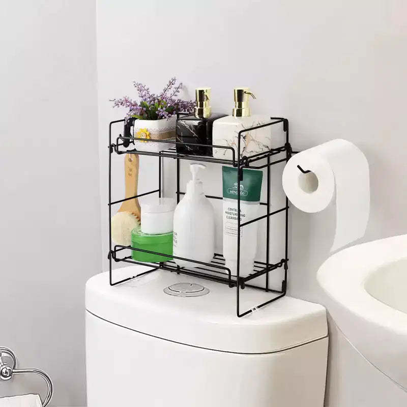Oumilen Over The Toilet 2-Tier Storage Shelf Organizer Metal Basket