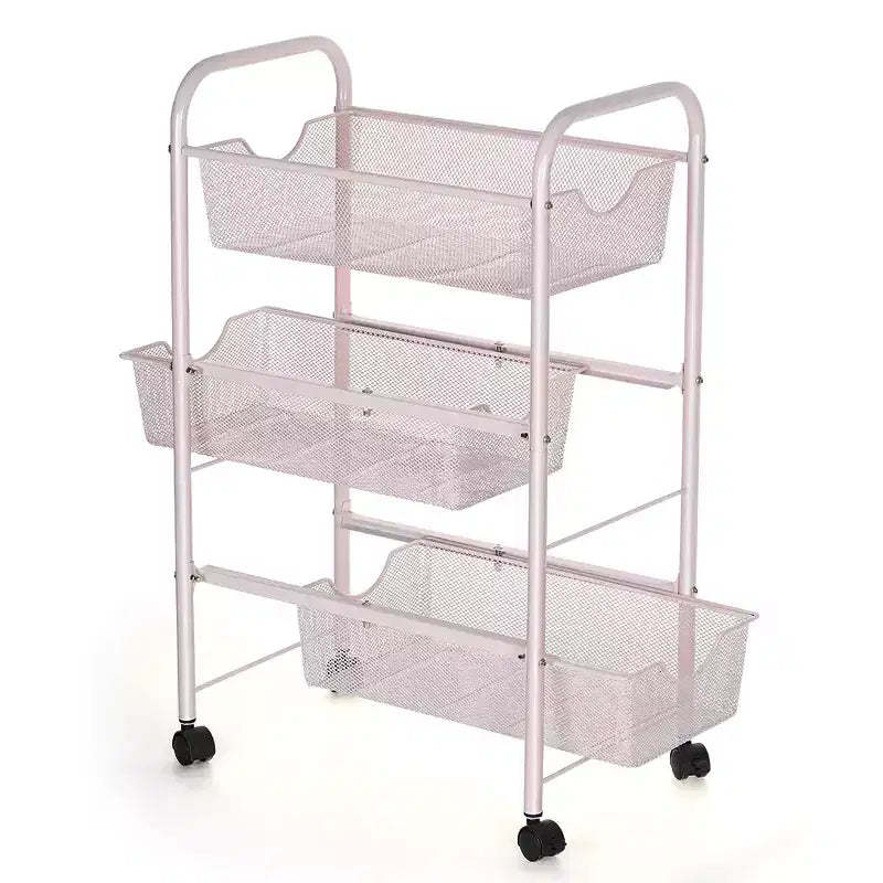 Oumilen Mesh Wire Rolling Storage Cart with Baskets, Light Pink