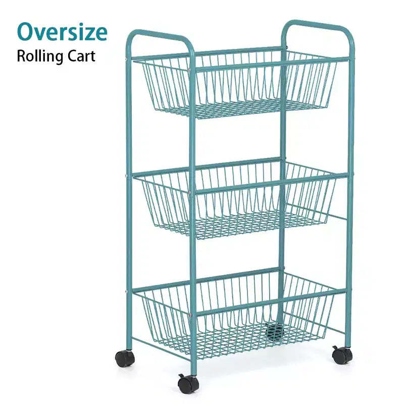 Oumilen 3-Tier Rolling Basket Stand Trolley with Shelves, Blue