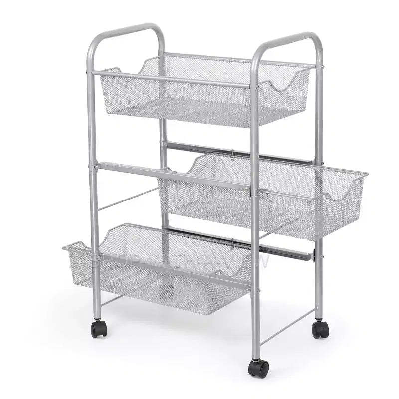 Oumilen Mesh Wire Rolling Storage Cart with Baskets, Silver