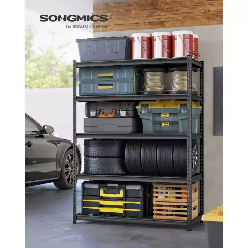 SONGMICS 5-Tier Storage Shelves, Heavy-Duty Garage Shelving, Adjustable Shelving Unit, Steel Shelf, 2,200 lb Load, 24 x 48 x 72 Inches, Ink Black