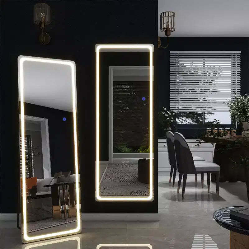 PexFix 16 in. W x 63 in. H Modern Full Length Rectangular Frameless Mirror With Rounded Corner in Silver