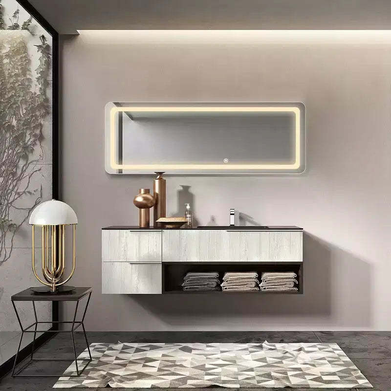 PexFix 16 in. W x 63 in. H Modern Full Length Rectangular Frameless Mirror With Rounded Corner in White