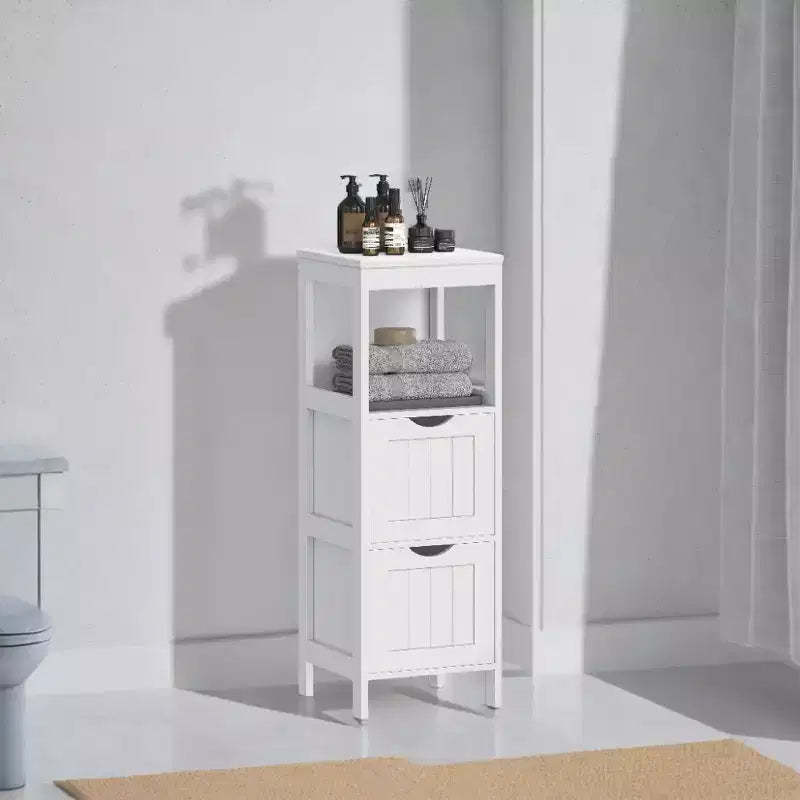 Modern Floor Storage Cabinet with Adjustable Shelves and 4 Doors - Freestanding Organizer