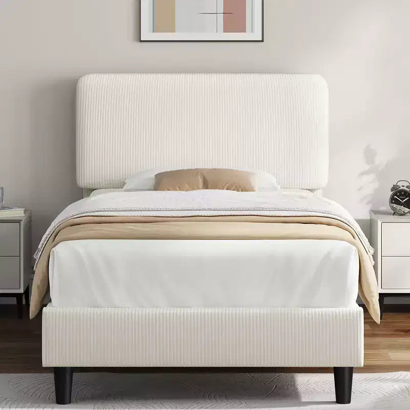 Yaheetech Upholstered Bed Frame with Adjustable Headboard and Mattress Foundation with Wooden Slat Support