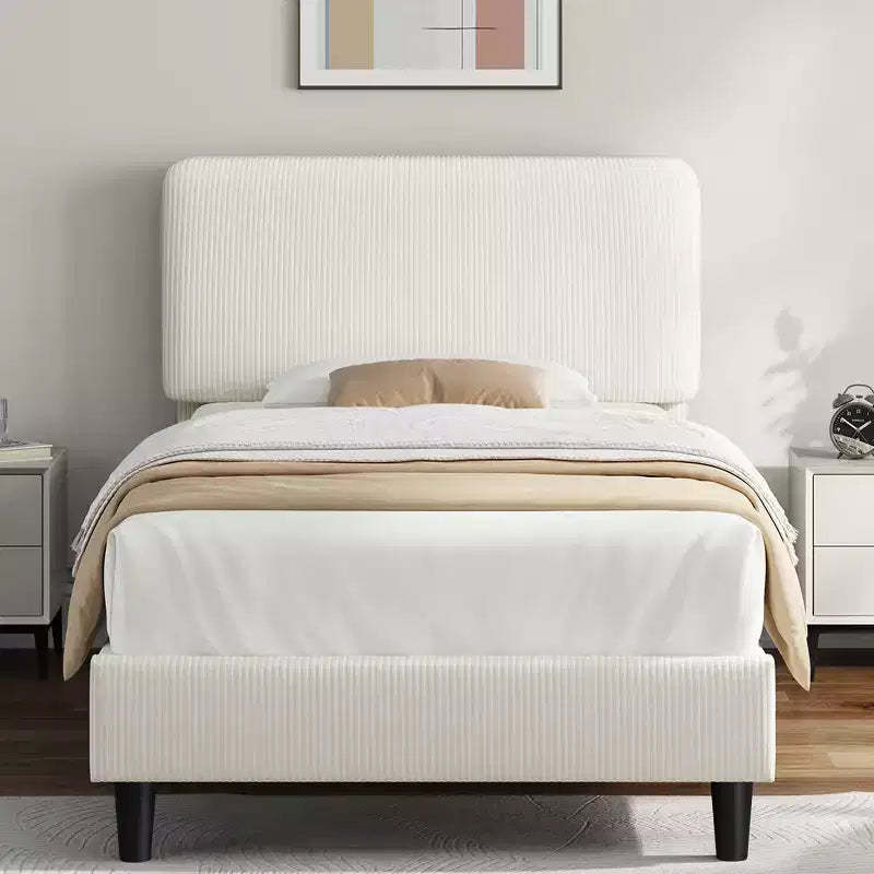 Yaheetech Upholstered Bed Frame with Adjustable Headboard and Mattress Foundation with Wooden Slat Support