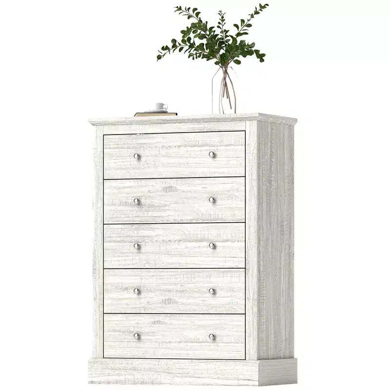 5-Drawer Farmhouse Chest of Drawers with Wood Top Dirty Oak