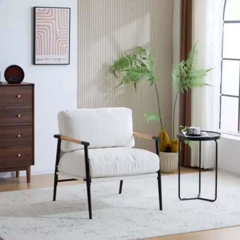 27.56 Modern Accent Chair: Plush, Metal Frame, Wood Arms - Cozy for Living, Bedroom, Office