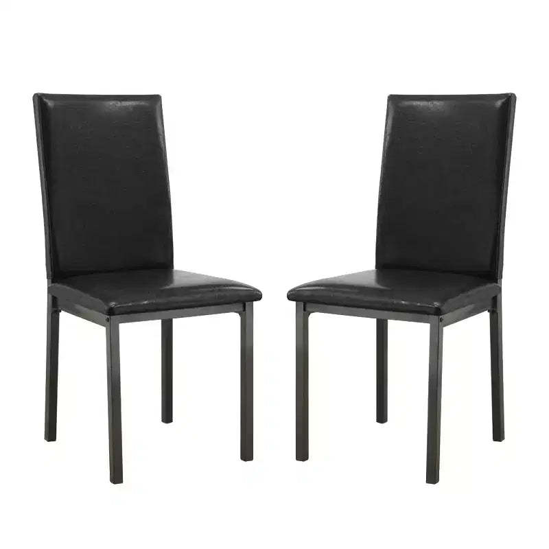 Simple Relax Set of 2 Faux Leather and Metal Side Chairs in Black