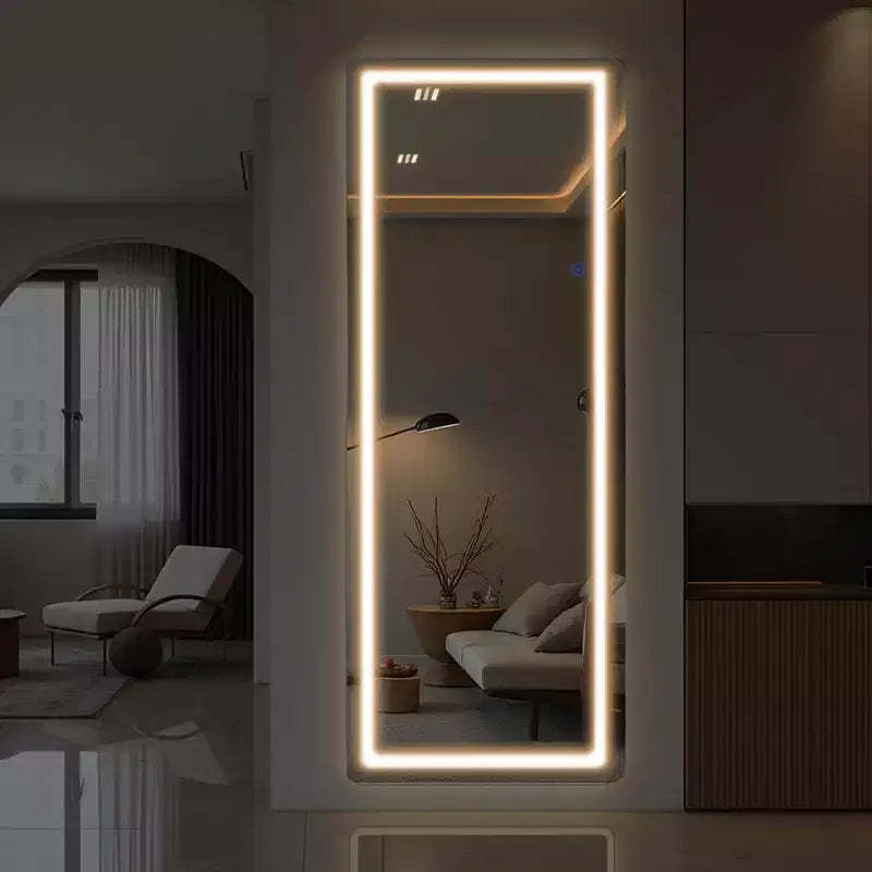 LED Aluminum Frameless Silver Full-Body Rounded Rectangle Mirror
