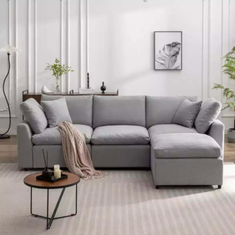 Plush Down-Filled Sectional Sofa with Convertible Design, L-Shaped Couch featuring a Reversible Chaise