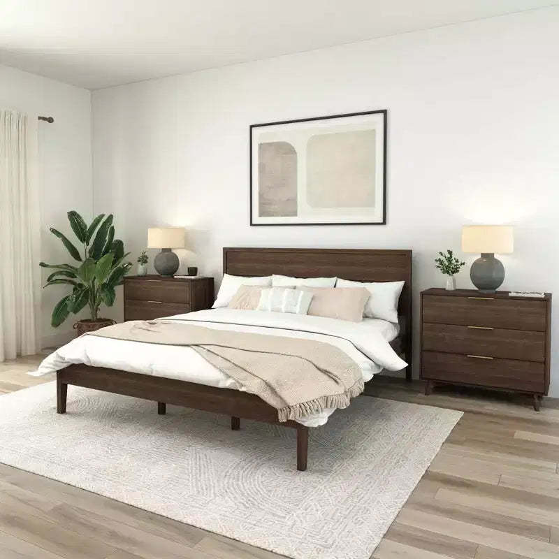 Plank+Beam Duo Solid Wood King Bed Frame with Panel Headboard , No Box Spring Needed