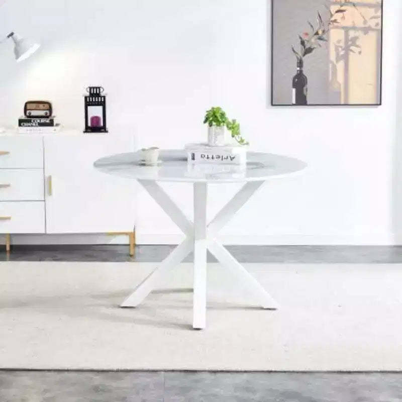 Elegant Pedestal Table: Mid-Century Design, Cross-Legs, MDF - Dining or Coffee Use