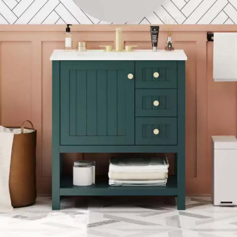 30 inch transitional style bathroom storage cabinet combination with ceramic sink and dressing table