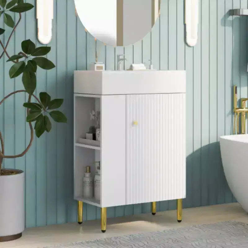 21.6 white Bathroom vanity, Combo Cabinet, Bathroom Storage Cabinet, Single Ceramic Sink, Left side storage