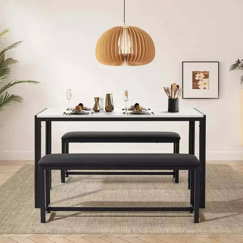 EROMMY Space-Saving Dining Table Set,Featuring a Stylish Faux Marble or Wood Grain Table with Modern Chairs