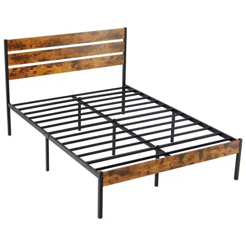JIONJOY Brown Metal Bed Frame with Headboard and Footboard, 800LBS Sturdy Slats Support, Box Spring Free & Ultra-Quiet