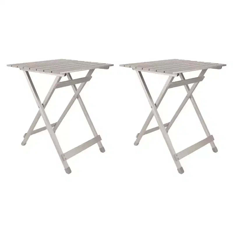 Camco 2 Pack Large Durable Aluminum Fold Away Design Multi Use Outdoor Side Table for RVs, Campsites, Picnics, and Patios, Silver
