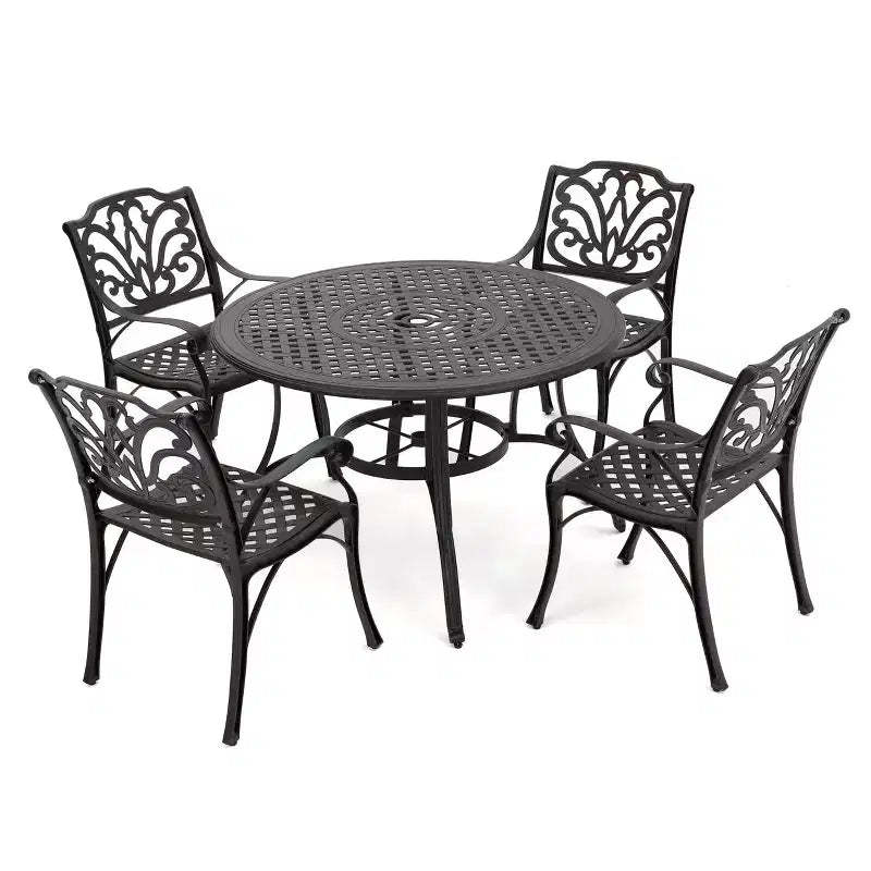 Christopher Knight Home Alfresco Outdoor Aluminum 5 Piece Dining Set with Lattice Design and Umbrella Hole, Bronze